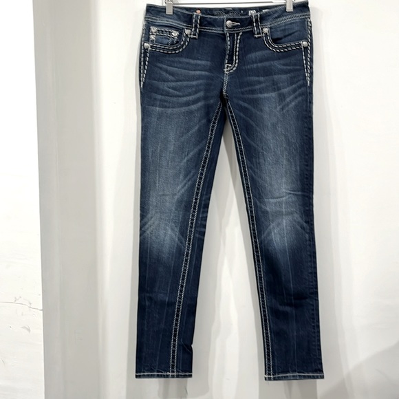 Miss Me Saddle Border Stitch Signature Skinny Jeans Dark Wash size 30 - Picture 5 of 16